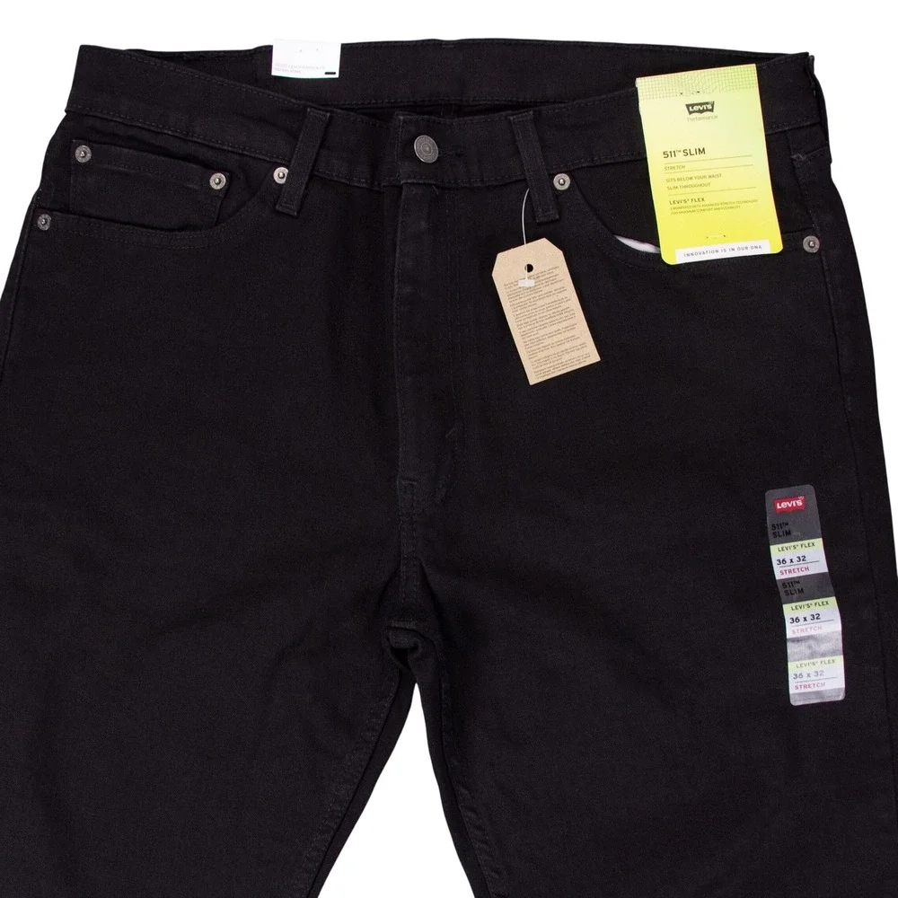 NWT Levis 511 Slim Fit Flex Mens Black Stretch Denim Jeans 36x32 04511-5345